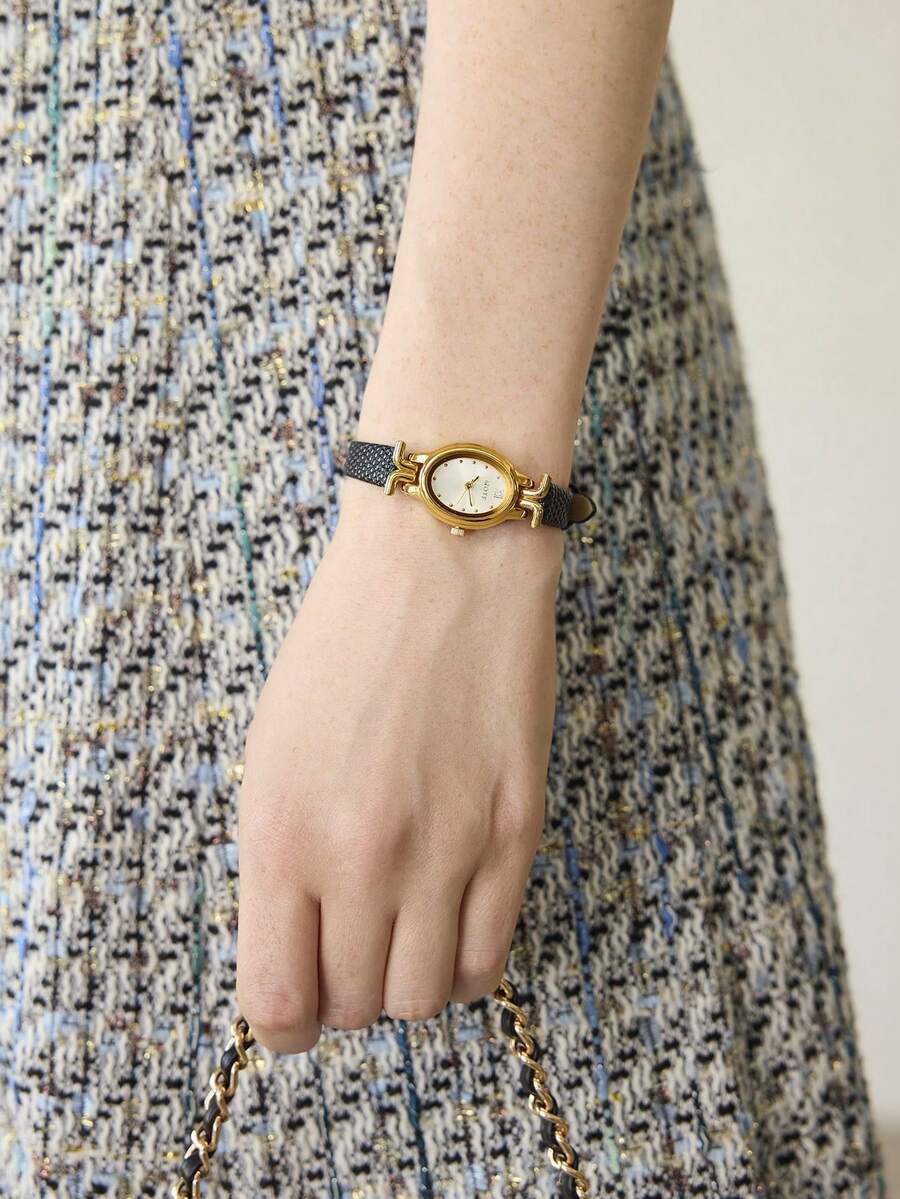 MOTF PREMIUM 女士镶金椭圆形石英表 - 黑色 - 查看 1