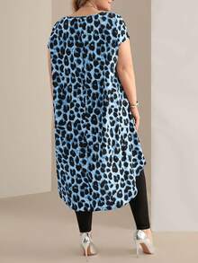 Miaspire Blusa casual y elegante con estampado de leopardo, adecuada para uso diario, atuendos primaverales para mujeres, ropa elegante para mujeres de talla grande - Azul - Ver 2