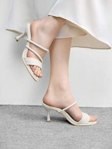 CUCCOO BIZCHIC Women's Fashionable Elegant Round Toe Thin Strap High Heel Slippers Summer Shoes - Apricot - View 3