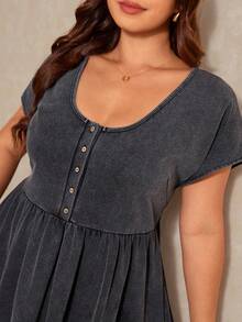 Elaquor Plus Size Women Casual Washed Short Sleeve Dress, Spring/Summer Casual Vacation Dress For Women, Summer Dresses - Black - View 7