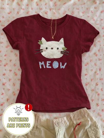 Glimmora Cat Print Casual Round Neck Short Sleeve T-Shirt For Women, A Gift For Friends