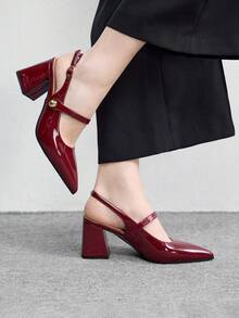 CUCCOO BIZCHIC Women's Fashion High-Heeled Shoes, Buckle Thick Heel Global Four-Season Commute Elegant Foundation Holiday Vacation Office Outdoor Daily Versatile - Burgundy - View 3