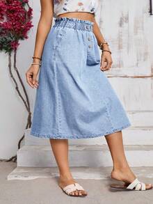 Breezaya Plus Size Solid Color Ruffle Hem Denim Mini Skirt - Light Wash - View 3