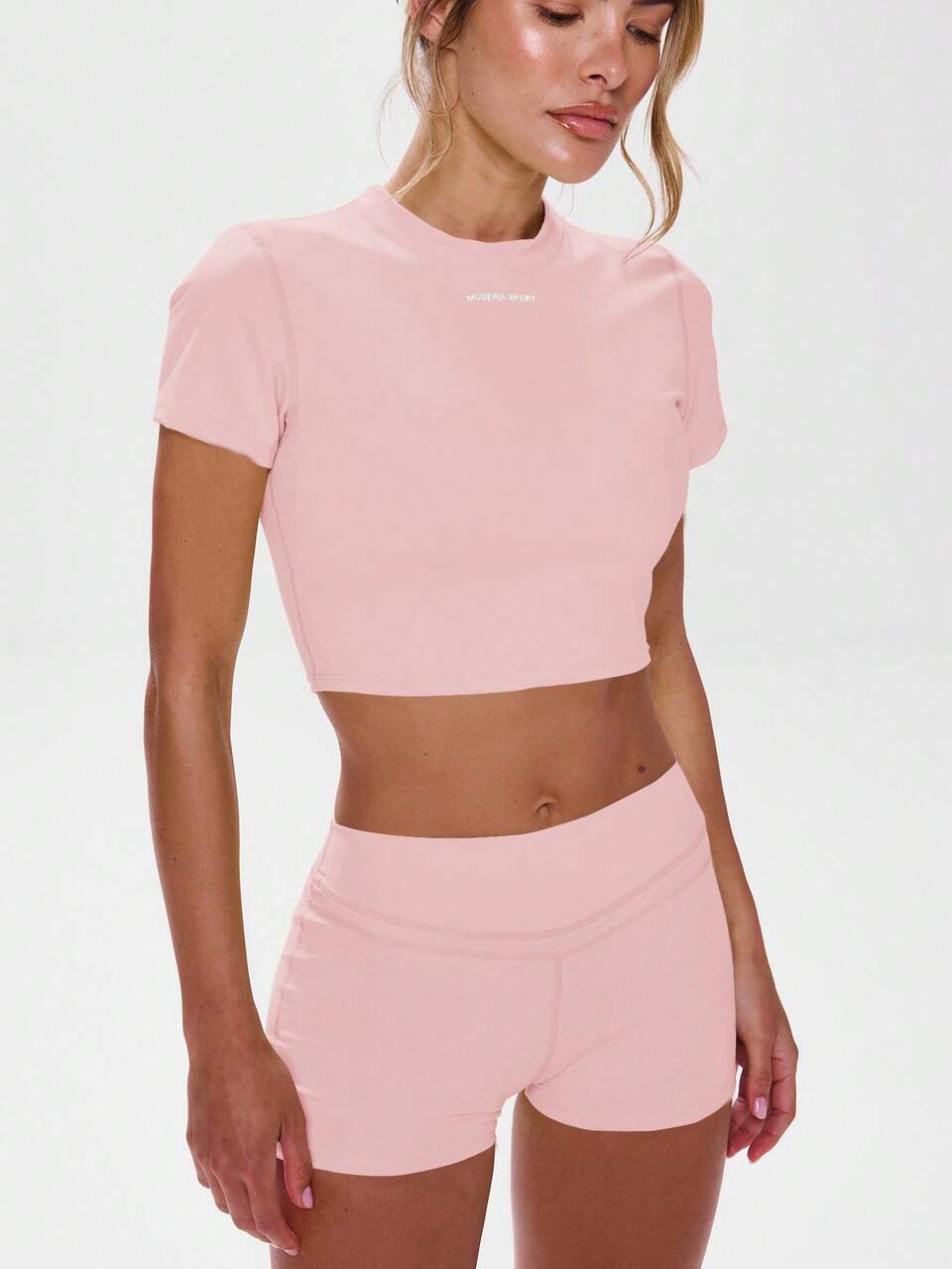 Active Crew Neck Short Sleeve Fitted Cropped Top