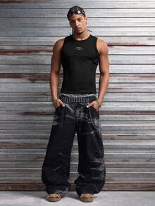 AXEPEAK Men's Minimalist Fashion Printed Slim Fit Tank Top, Suitable For Casual Daily Wear - Black - View 7