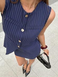 Elyressa A Two Pieces Summer Set Of Elegant And Stylish Woven Fabric For Ladies - Blue - View 1