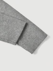 SHEIN MOD Sweater Rajut Wanita Warna Khaki dengan Model Bahu Terbuka - Grey - View 4