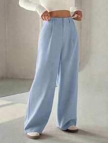 Flirla Pantalones anchos casuales elegantes y estilizadores de alta gama para mujer - Azul - Ver 4