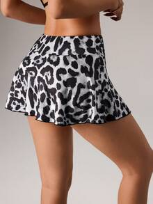 Dewbera 女士时尚优雅豹纹印花透视衬裙V领运动裙短裤豹纹短裤猎豹纹短裤女士裙裤泳裙猎豹纹短裤黑白短裤女士裙裤豹纹网球裙女士豹纹短裤 - 彩色 - 查看 2