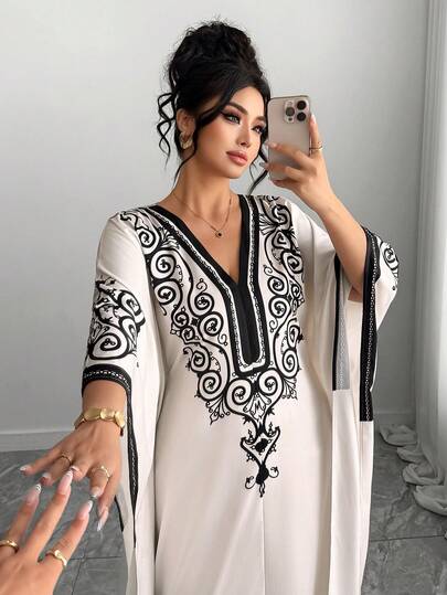 Elenzga 大码女装新款撞色连衣裙，不对称宽松优雅精致编织长袖短袖连衣裙，春夏新品连衣裙