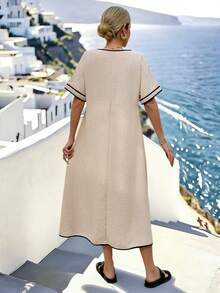 Hotletica 女士撞色系带短袖连衣裙 - 杏色 - 查看 2