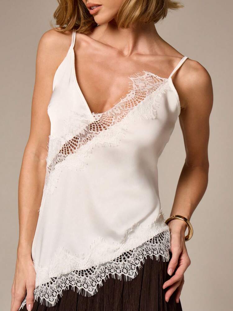 Asymmetrical Cami With Lace Panel