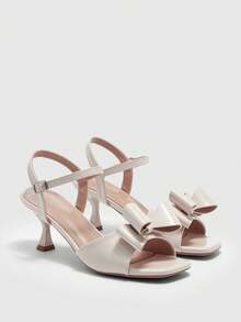 CUCCOO BIZCHIC Giày sandal cao gót thời trang, đa năng, thanh lịch với nơ trang trí dành cho nữ, thích hợp cho mùa hè. - Màu be - Xem 7