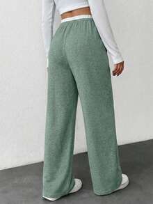 Women's Drawstring Waist Loose Casual Sports Pants Everyday Green And White Summer - Mint Green - View 2