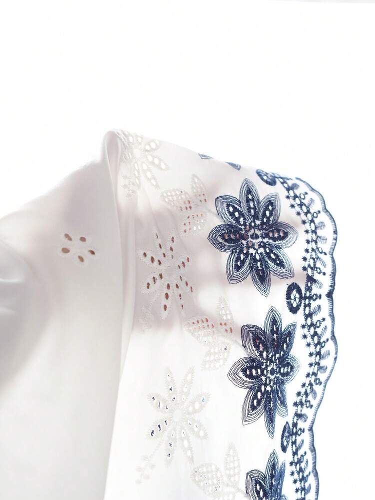 Plus Size Lace Patchwork Embroidery Hollow Out Casual Versatile White Boho Top Tunic Blouse Summer Beach Holiday Casual Going Out Tops Boho