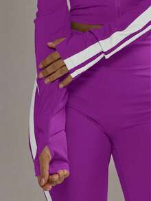 Musera Sport Quần yoga ống loe ôm sát có sọc bên hông, chỉ bao gồm phần dưới, thích hợp cho mùa thu đông, tập luyện thể thao, tập gym, tập gym, chất liệu hợp kim. - Màu tím  Violet - Xem 6