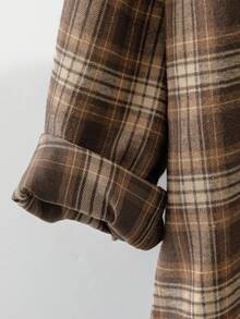 Linhara Plus Size Women's Elegant Plaid Shacket, Versatile & Stylish, Suitable For Spring & Autumn - Multicolor - View 3