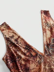 ROMWE Hippie Vestido de mujer con estampado de paisley retro Y2K, estampado de leopardo sexy para vacaciones - Multicolor - Ver 3