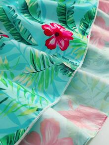 SHEIN 女童2件套：無袖細肩帶上衣+熱帶花卉印花層次荷葉邊裙，夏季海灘度假穿搭，女童禮拜裙 - 綠色 - 查看 8