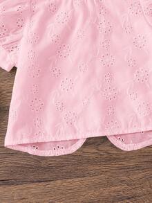 Emery Rose Kids Emery Rose Kids 女婴休闲简约舒适圆领泡泡袖镂空刺绣上衣，适合日常穿着和开学季，粉色女婴夏季衬衫 - 粉色 - 查看 7