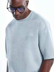 SUMWON Camiseta básica de cuello redondo de manga corta de ante premium de corte regular para uso diario casual para hombres - Azul - Ver 3