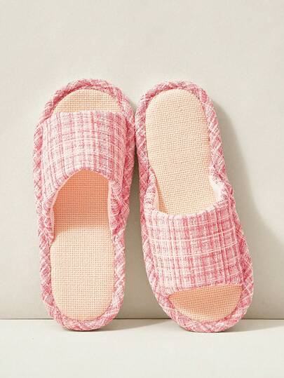 Cuccoo Ladies' Home Slippers, Pink Plaid Comfortable And Breathable Indoor Drag