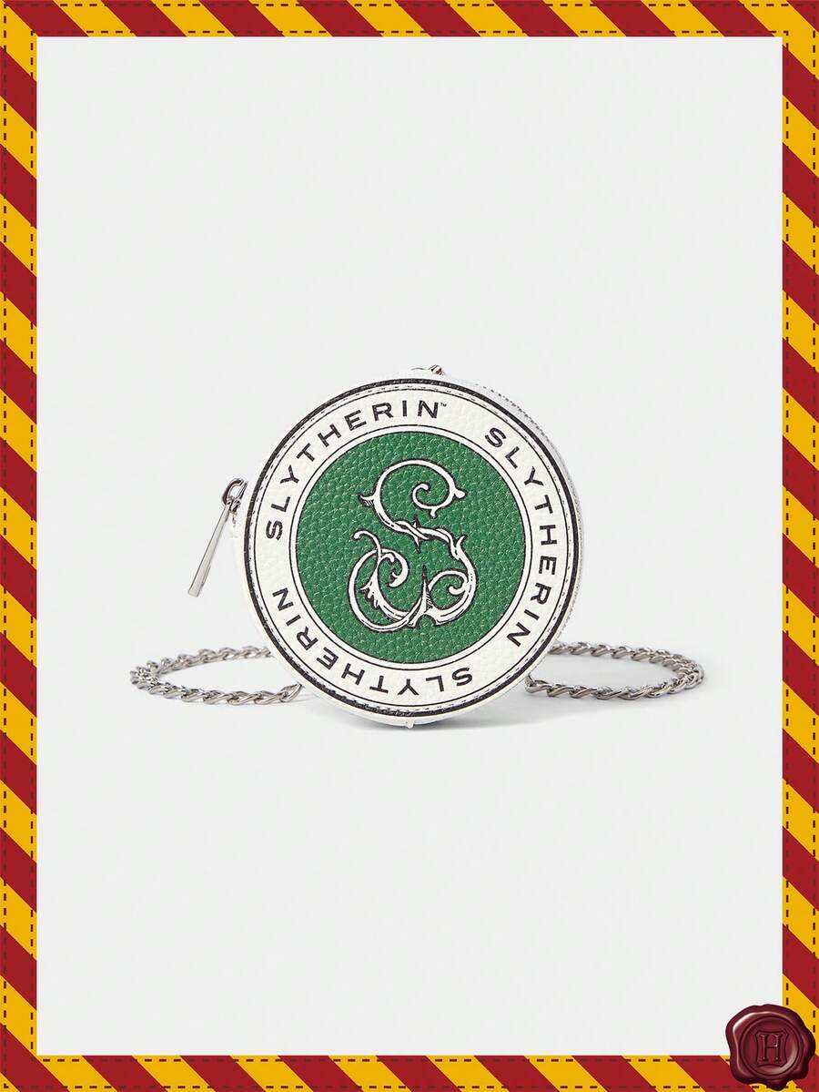 HARRY POTTER X SHEIN 1个哈利波特徽章挂链圆形零钱包，金属链条斜挎迷你单肩包，学生证链条通勤收纳包 - 綠色 - 查看 1