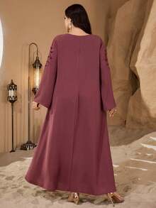 Al Najma Casual Solid Color Embroidered 3D Floral Decor Long Sleeve Loose Regular Spring/Autumn Plus Size Women Arabic Maxi Dress - Redwood - View 2