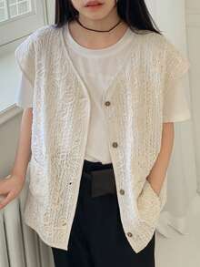 DAZY 少女蕾丝无袖背心外套 - 白色 - 查看 3