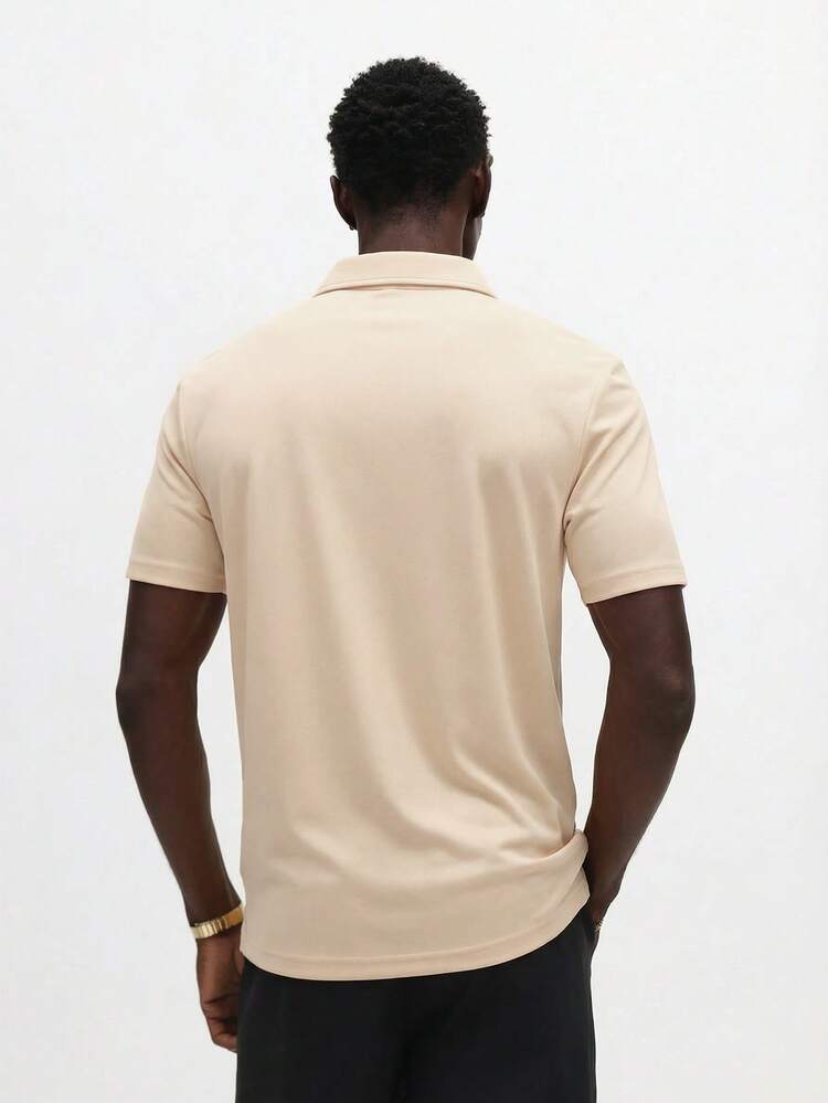 Męska koszulka polo Essential Muscle Fit z krótkim rękawem, zapinana na zamek błyskawiczny za 1/4 długości i haftowanym logo na letnie okazje