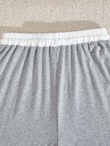 少女休闲撞色 Polo 领长袖 T 恤和裤子套装，秋季 - 灰色 - 查看 10