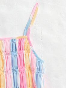 SHEIN Sparklyn 女童条纹彩虹蝴蝶结吊带背心和直筒裤夏季度假套装 - 彩色 - 查看 5
