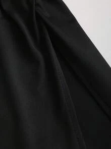 Sweetra 女士优雅时尚性感露背无袖纯色金属装饰褶皱吊带背心搭配不对称高开衩黑色半身裙两件套，适合日常通勤、海滩度假等场合。 - 黑色 - 查看 8