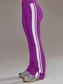 Musera Sport Quần yoga ống loe ôm sát có sọc bên hông, chỉ bao gồm phần dưới, thích hợp cho mùa thu đông, tập luyện thể thao, tập gym, tập gym, chất liệu hợp kim. - Màu tím  Violet - Xem 3