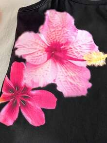 SHEIN Babygirl 可爱花卉针织吊带背心连衣裙，夏季 - 黑色 - 查看 2