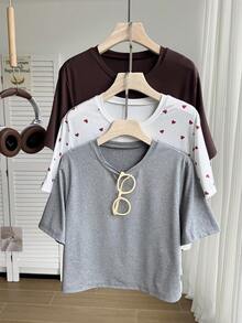 Comfortcana Kaos Wanita Ukuran Besar Motif Hati Warna Polos Leher Bulat Lengan Pendek - MultiWarna - View 1