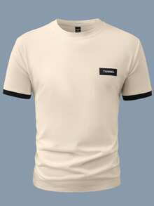 Manfinity Homme Men's Contrast Color Minimalist Print Round Neck Short Sleeve T-Shirt - Multicolor - View 3