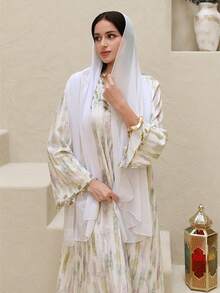 Yasmyna رمضان فستان نسائي بياقة مستديرة وأكمام طويلة بطراز عربي مع زخارف مطرزة - وردي - مشاهدة 7