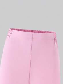 SHEIN 青少年女孩夏季純色泡泡袖短版上衣與長褲套裝 - 彩色 - 查看 9