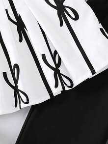 SHEIN 2件套女童时尚可爱3D蝴蝶结装饰无袖上衣和七分裤套装，适合日常穿着和度假，春夏皆宜 - 黑色 - 查看 3
