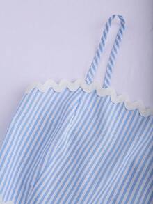 Lyxana 女士条纹吊带背心、短袖衬衫和直筒宽松短裤两件套，休闲时尚 - 藍色 - 查看 8