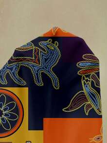 Rusticease 2pcs Women's Vacation Casual Navy Solid Top + Geometric Print Midi Skirt Set, Women Summer Outfit, Summer Midi Skirt Set, Midi Skirt Top Set, Women Midi Skirt Top Set, Print Midi Skirt Set - Multicolor - View 7