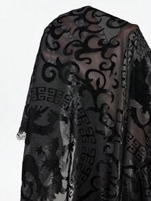 ROMWE Goth 女士复古龙纹植绒立领金属纽扣不对称下摆披肩上衣 - 黑色 - 查看 7
