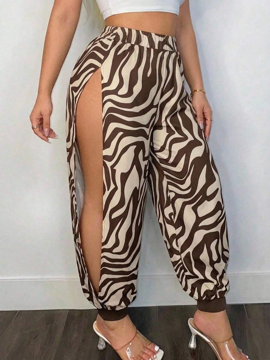 SHEIN SXY 大码镂空印花休闲抽绳裤 - 彩色 - 查看 1