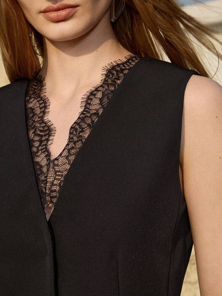 WOMEN'S V-NECK CONTRAST LACE VEST, SPRING/SUMMER