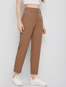 EURMUSE Women's Solid Color Simple Daily Suit Pants  - Mocha Brown - View 5
