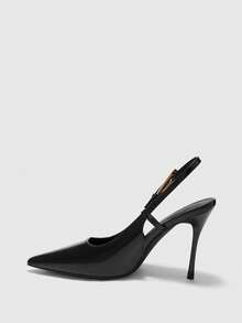 CUCCOO BIZCHIC Zapatos de tacón alto con decoración de tirante y lazo para mujer, color vino tinto, zapatos de primavera para vacaciones de primavera, Pascua y Navidad - PU negro - Ver 10