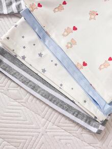 SHEIN 8件套新生男宝宝春夏小熊星条纹印花长袖上衣+裤子套装 - 彩色 - 查看 6