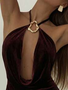 Aloruh Women's Elegant Halter Backless Fishtail Hem Dress, Summer - Brown - View 5