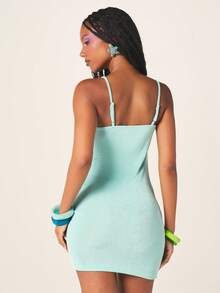 MISSGUIDED Đầm ôm sát ngắn cổ khoét sâu họa tiết bướm, màu ngọc lam, thích hợp cho tiệc mùa hè, đi club hoặc các sự kiện buổi tối. - màu xanh lá - Xem 3